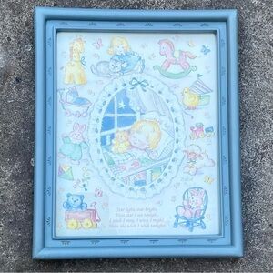 Vintage 60s children’s nursery illustration lullaby pastel in blue frame home